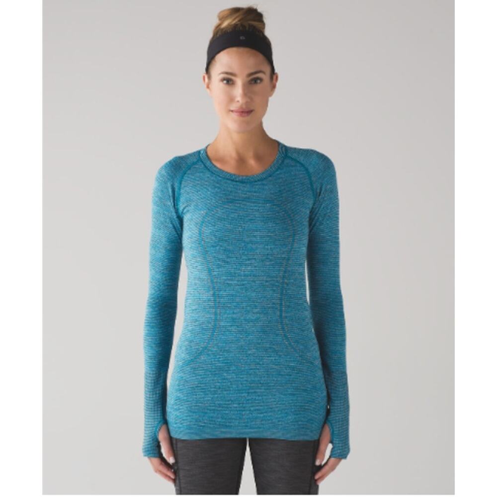 Lululemon Run Swiftly Tech Long‎ Sleeve Crew Top in Indian Ocean Blue Black 6